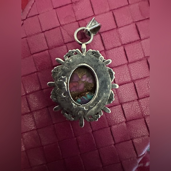 Pink Dahlia Turquoise Pendant - Picture 2 of 2